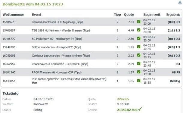 Ein sensationelle Gewinnschein von bet-at-home.