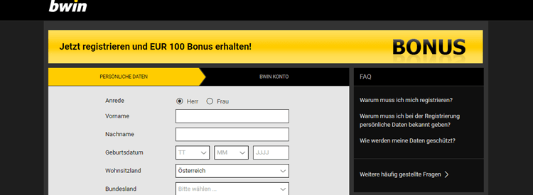 Registrierung Anmeldung bei bwin