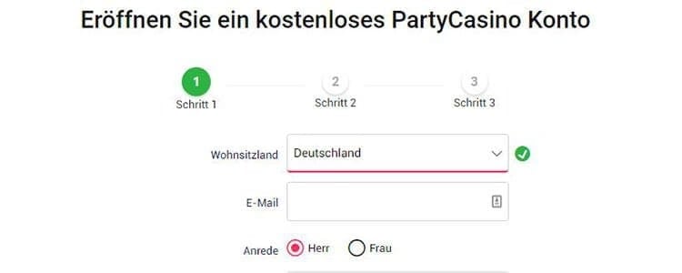 PartyCasino Registrierung
