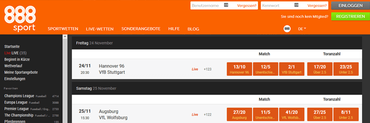 888sport Wetten Angebot